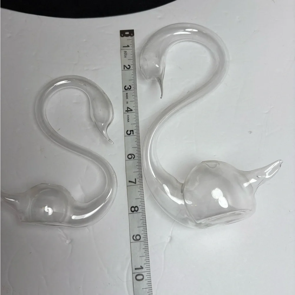 Vintage Pair of Delicate Clear Glass Swan Bud or Propagation Vases